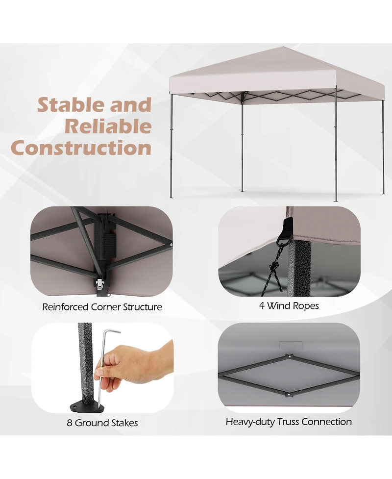 Sugift 10 X 10 Feet Pop up Canopy Tent with Portable Carrying Bag and 8 Stakes