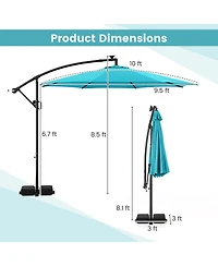 Sugift 10 Feet Solar Offset Hanging Umbrella with Base and Led Lights