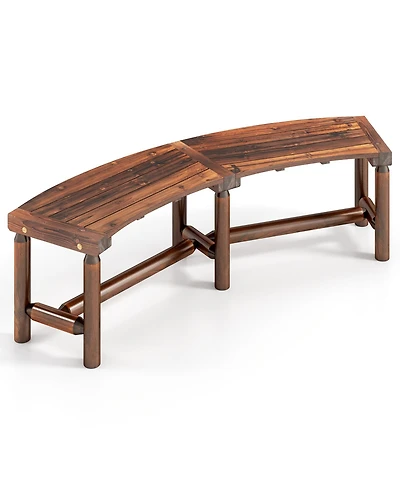 Sugift Patio Curved Bench Solid Wood Fire Pit Bench Outdoor Backless Loveseat