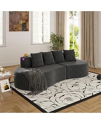 Rainsken 3-Person Modular Half Moon Sofa, Sleek Curved Sectional Couch with Chenille Fabric, Cup Holders and Side Storage Pockets for Living Room