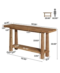 Tribesigns 63" Solid Console Table, Farmhouse 2-Tier Wood Entryway Sofa Table for Living Room, Hallway, Easy Assembly, Natural Rustic Brown