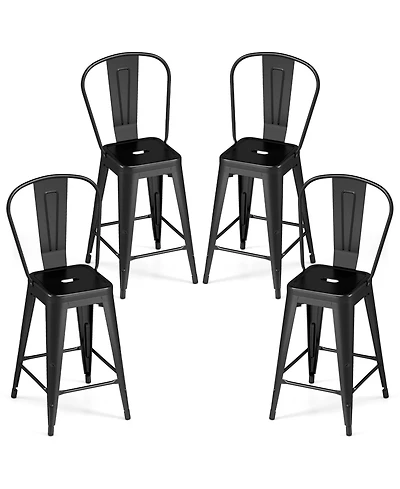 Gymax Metal Bar Stools Set of 4 24'' Counter Height Barstools with Backrests and Footrests