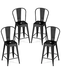 Gymax Metal Bar Stools Set of 4 24'' Counter Height Barstools with Backrests and Footrests