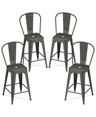 Gymax Metal Bar Stools Set of 4 24'' Counter Height Barstools with Backrests and Footrests
