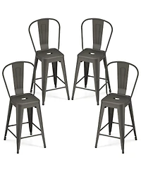 Gymax Metal Bar Stools Set of 4 24'' Counter Height Barstools with Backrests and Footrests