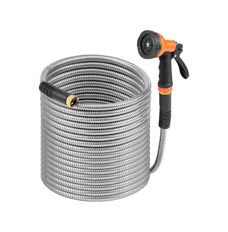 Sugift Stainless Steel Metal Garden Hose 50 ft with 10 Function Nozzle
