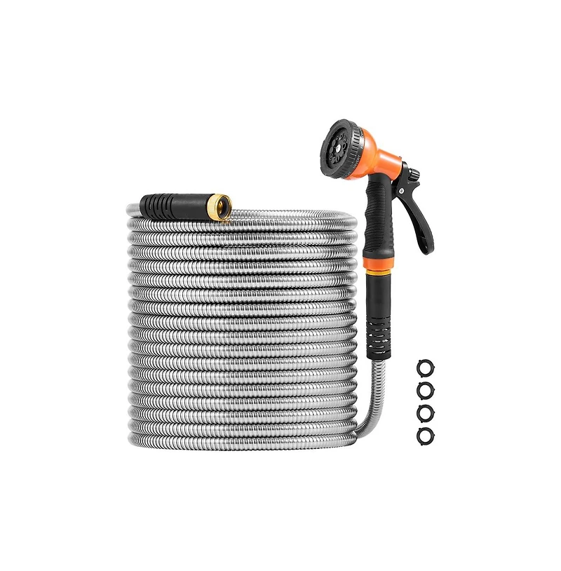 Sugift Stainless Steel Metal Garden Hose 50 ft with 10 Function Nozzle