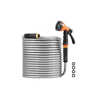 Sugift Stainless Steel Metal Garden Hose 50 ft with 10 Function Nozzle