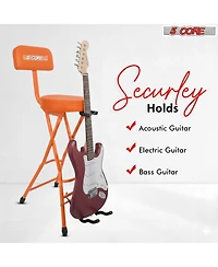 5Core Guitar Stool 3.15" Padded Chair w Backrest Foldable Music Seat Built in Foot Rest Guitar Stand