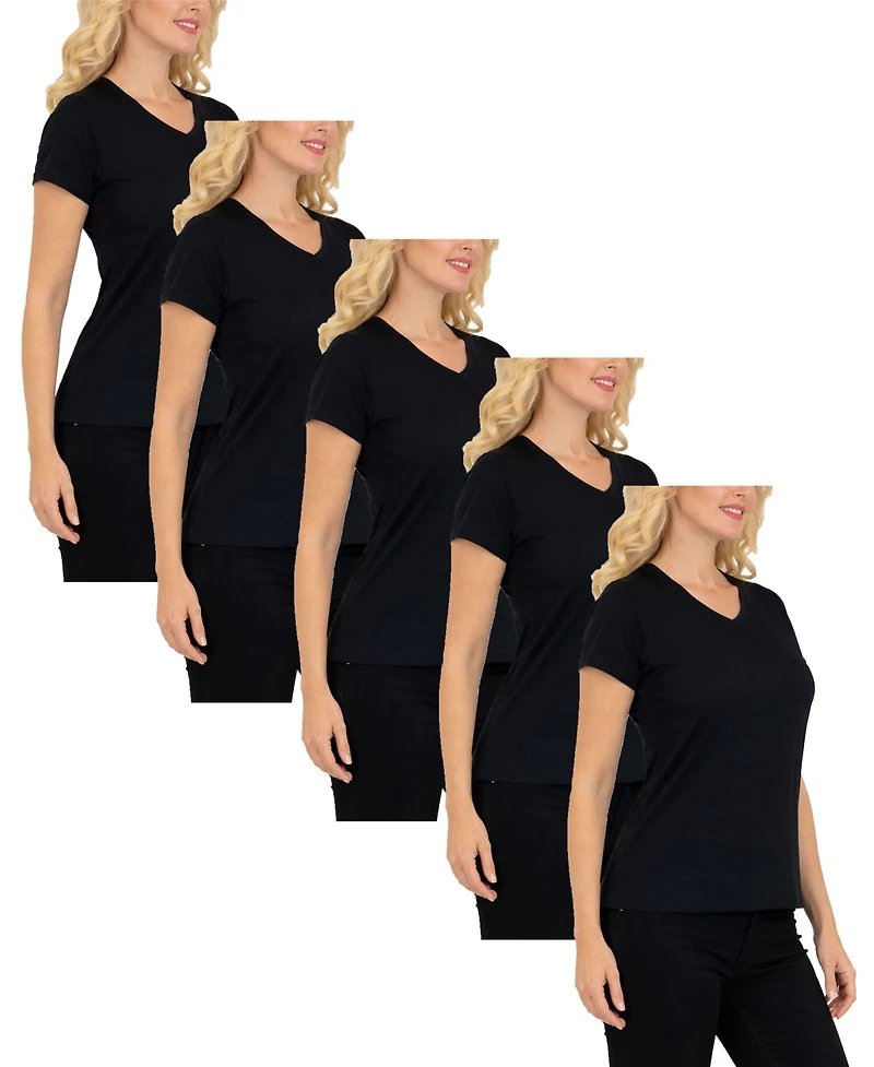 Galaxy By Harvic Women's Relaxed Fit V-Neck Short Sleeve T-Shirt-5 Pack
