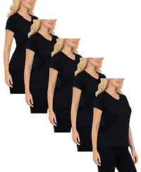 Galaxy By Harvic Women's Relaxed Fit V-Neck Short Sleeve T-Shirt-5 Pack