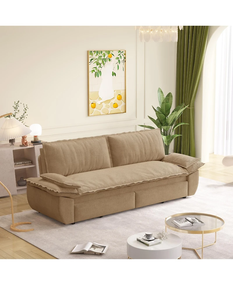Rainsken 73.2" Velvet Upholstered Queen Sofa Bed, 3-in-1 Convertible Pull-Out Loveseat with Soft Armrests for Guest and Living Spaces