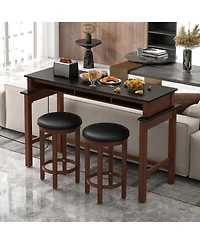 Gymax 3-Piece Home Bar Set Counter Height Bar Table with 2 Upholstered Bar Stools