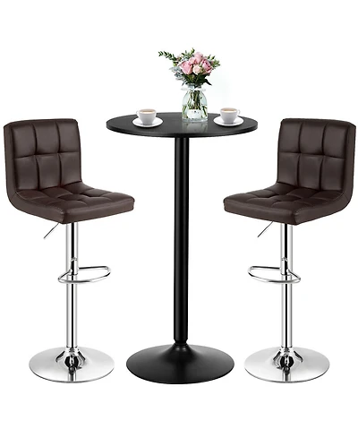 Gymax 3PCS Pub Table Set 24'' Round Bar Table and 2 Adjustable Bar Stools
