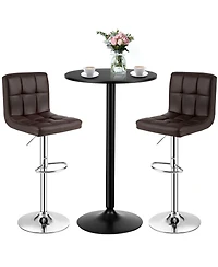 Gymax 3PCS Pub Table Set 24'' Round Bar Table and 2 Adjustable Bar Stools