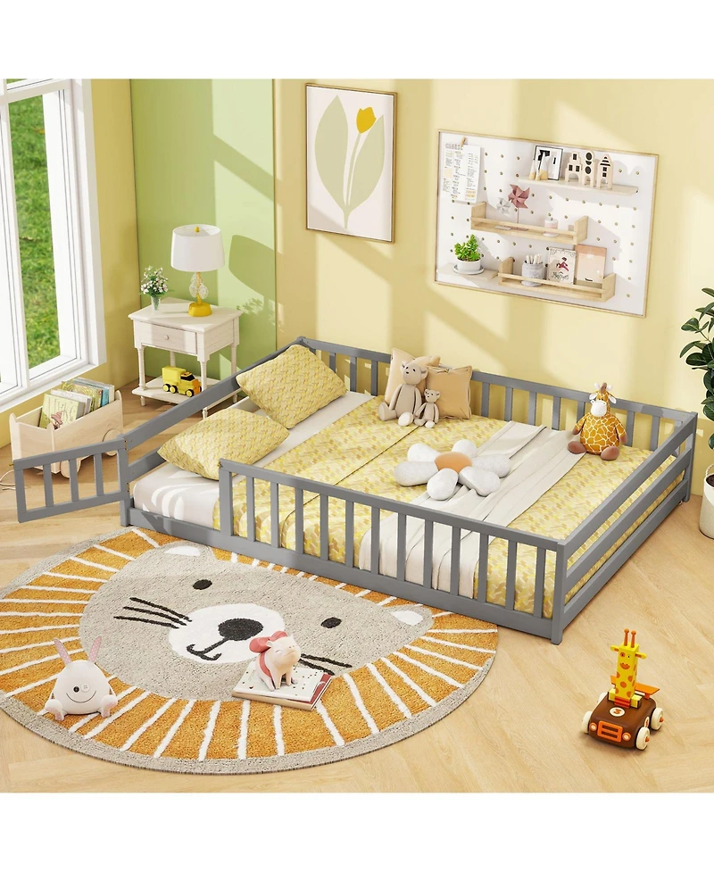 Slickblue Kids Floor Bed with Full Safety Guardrails, Low Height Platform Frame