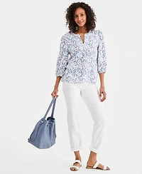 Style & Co Women's Printed Cotton Gauze 3/4-Sleeve Top, Macy's Exclusive