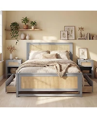 Slickblue Rattan Platform Bed Frame Full with Storage Drawers
