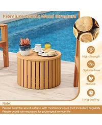 Sugift 2-in-1 Outdoor Side Table with Storage Acacia Wood Round Slatted End Table Storage Box