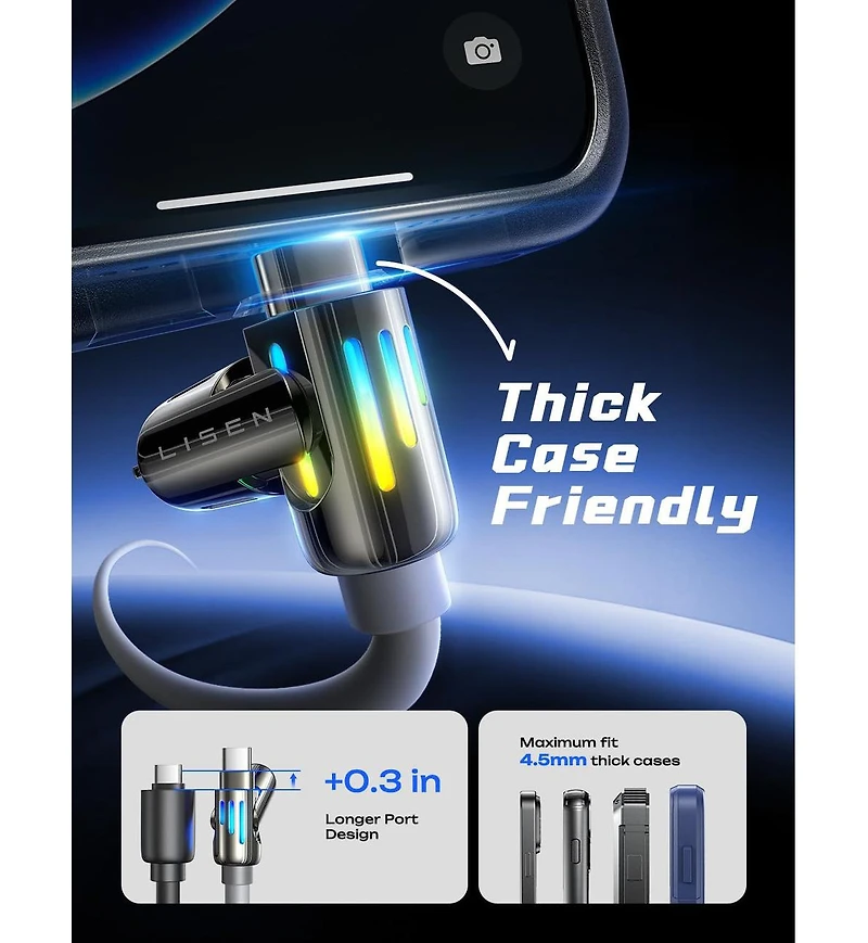 Lisen 4-in-1 Charging Cable 6.6 ft, Usb-c and Lightning Multi Connector Cable, Up to 240W Fast Charging Cord for iPhone, Samsung, MacBook