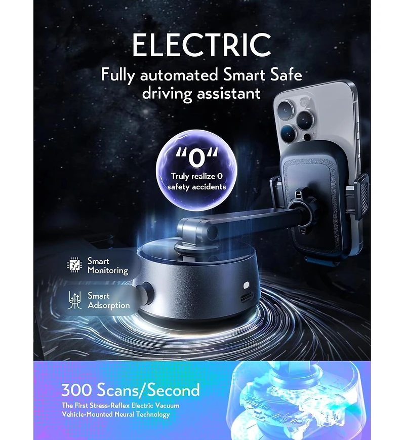 Lisen Electric Suction Car Phone Mount, Magnetic Vacuum Holder with Auto Lock, Adjustable Dashboard and Windshield Mount for iPhone, Samsung