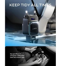 Lisen 96W Retractable Car Charger, 4-in-1 Fast Charging Adapter with Usb-c, Usb-a and Dual Cables for iPhone, Samsung, iPad, Android