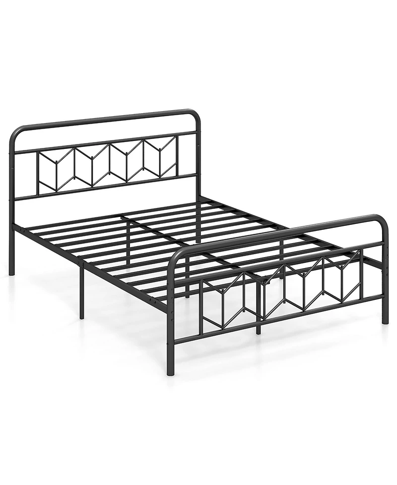 Slickblue Modern Platform Bed with Tall Headboard Secure Snap Lock Slats Design
