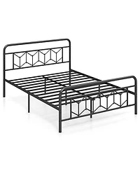 Slickblue Modern Platform Bed with Tall Headboard Secure Snap Lock Slats Design