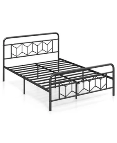Slickblue Modern Platform Bed with Tall Headboard Secure Snap Lock Slats Design