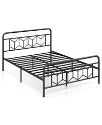 Slickblue Modern Platform Bed with Tall Headboard Secure Snap Lock Slats Design