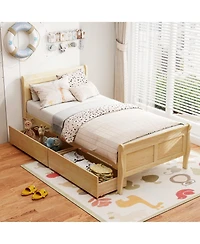 Slickblue Wood Sleigh Bed with Storage Drawers, Platform Frame Underbed