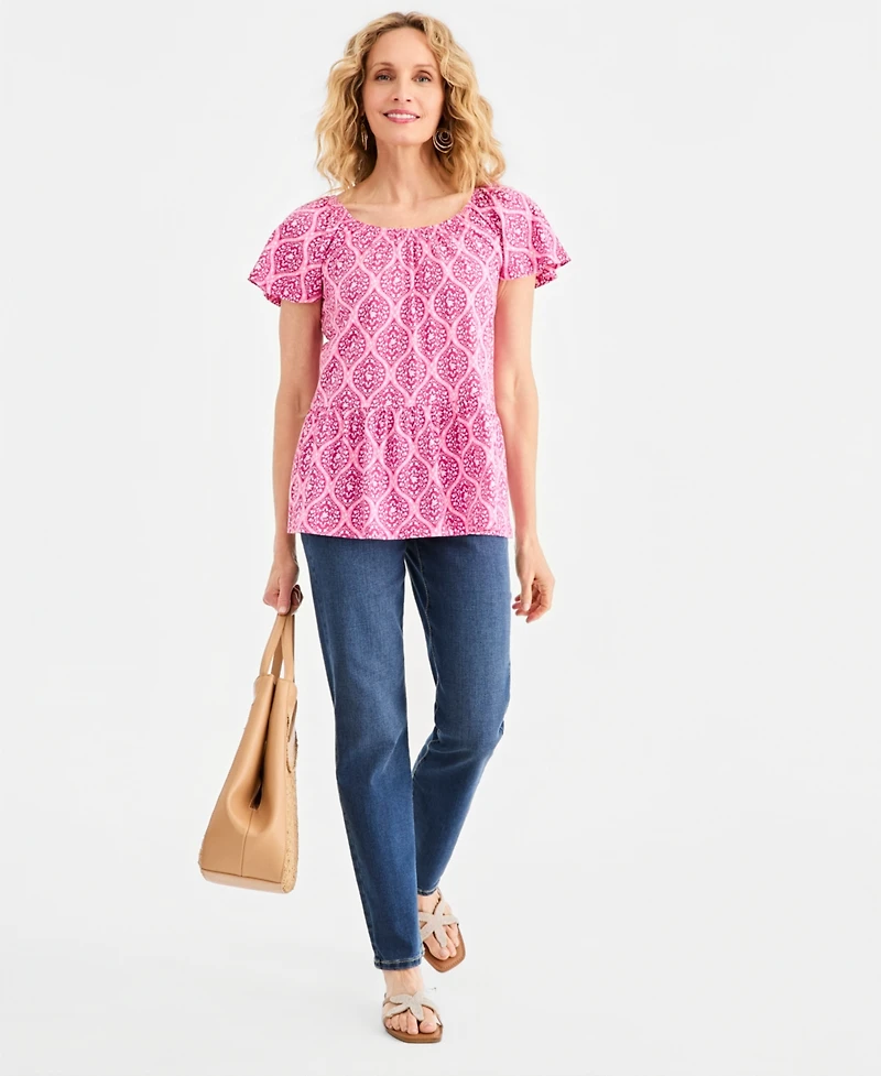 Style & Co Petite Cotton-Blend Ditsy Print Peplum Top, Macy's Exclusive