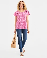 Style & Co Petite Cotton-Blend Ditsy Print Peplum Top, Macy's Exclusive