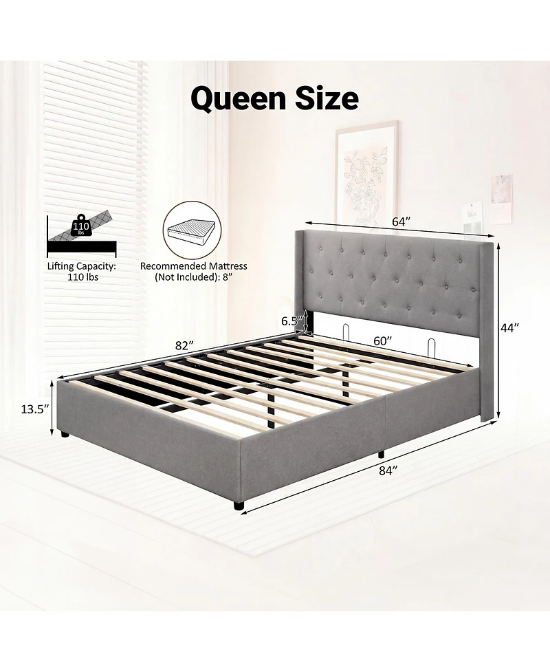 Slickblue Modern Queen Storage Bed with Lift Up Platform Design