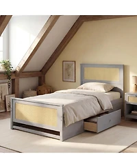 Slickblue Rattan Twin Bed Frame with Built-in Storage Drawers