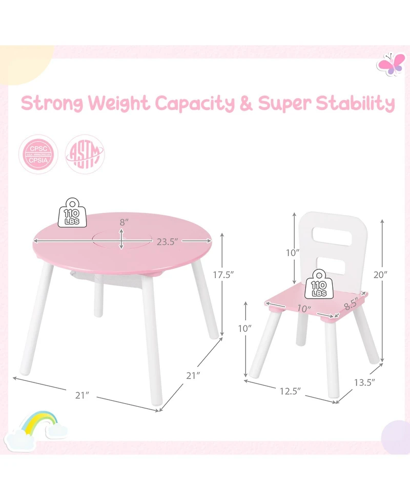 Sugift Wood Activity Kids Table and Chair Set with Center Mesh Storage for Snack Time and Homework
