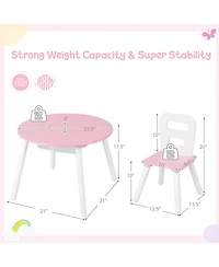 Sugift Wood Activity Kids Table and Chair Set with Center Mesh Storage for Snack Time and Homework