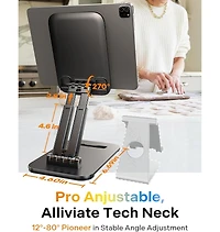 Lisen Adjustable iPad Stand for Desk, Aluminum Tablet Holder with Angle Adjustment, Foldable Design, Compatible with iPad, Tablet, Kindle