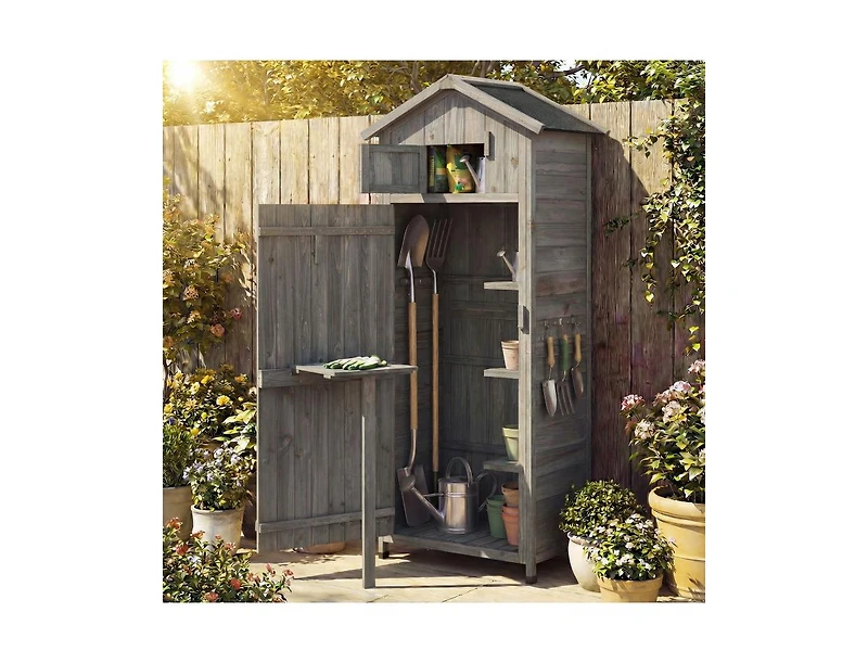 sumyeg 70 Inch Tall Garden Tool Storage Cabinet with Lockable Doors and Foldable Table