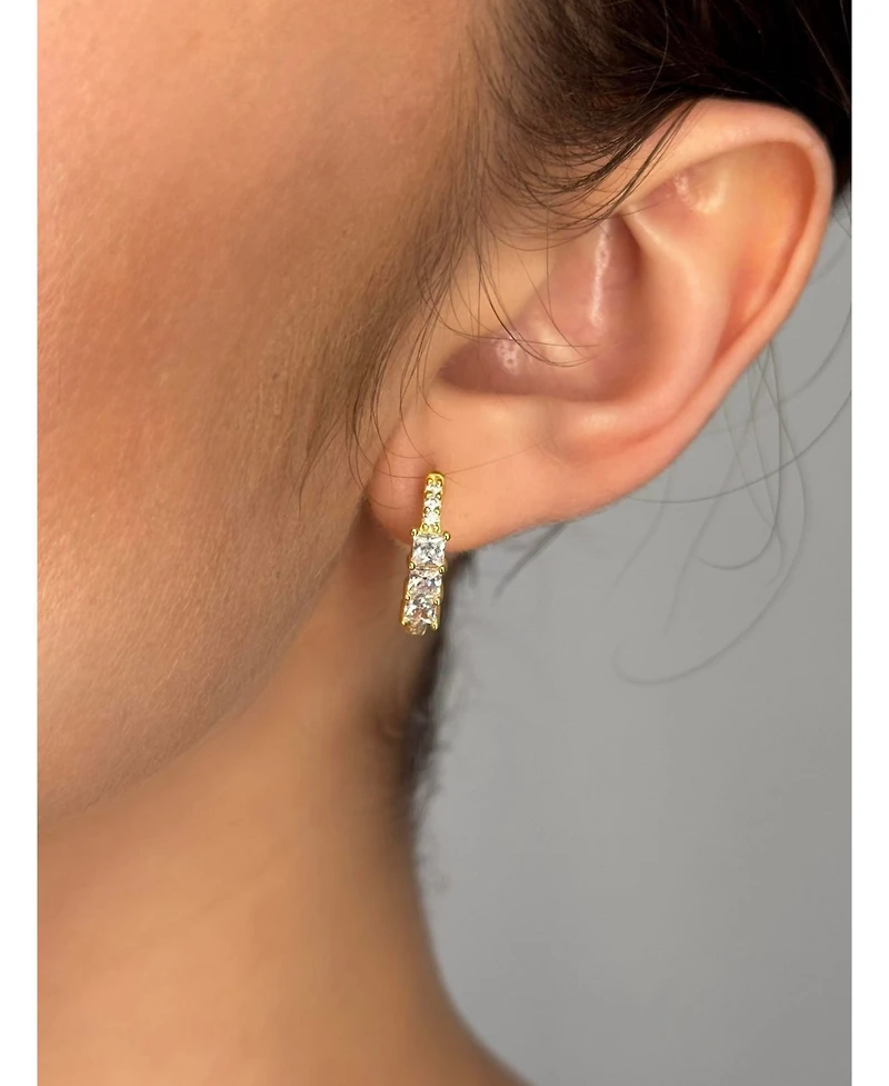 Suzy Levian New York Sterling Silver Princess Cut Cubic Zirconia Huggie Hoop Earrings