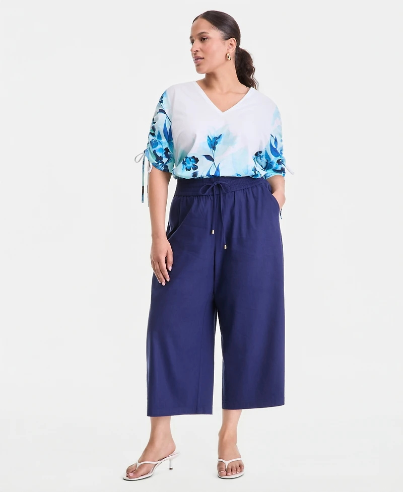 I.n.c. International Concepts Plus Printed Sleeve Tie V-Neck T-Shirt, Macy's Exclusive