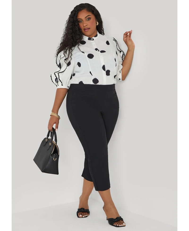 Ashley Stewart Women's Ruffled Polka Dot Shirt