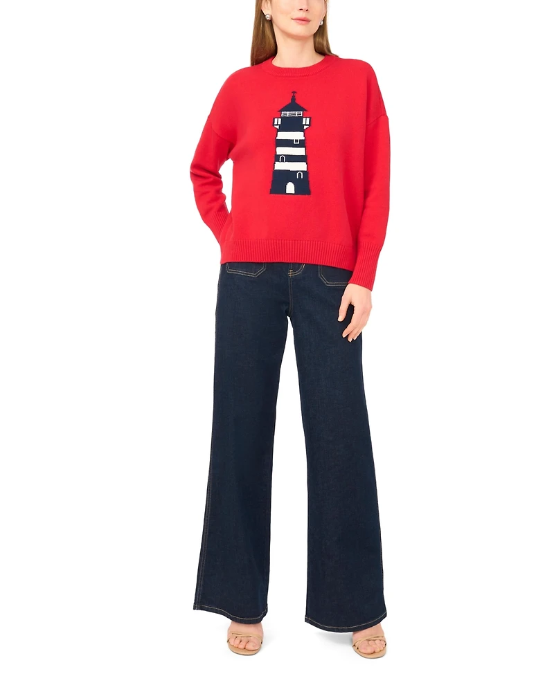 Vince Camuto Women's Lighthouse Motif Crewneck Sweater