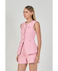 endless rose Women's Tweed Buttoned Long Split Top
