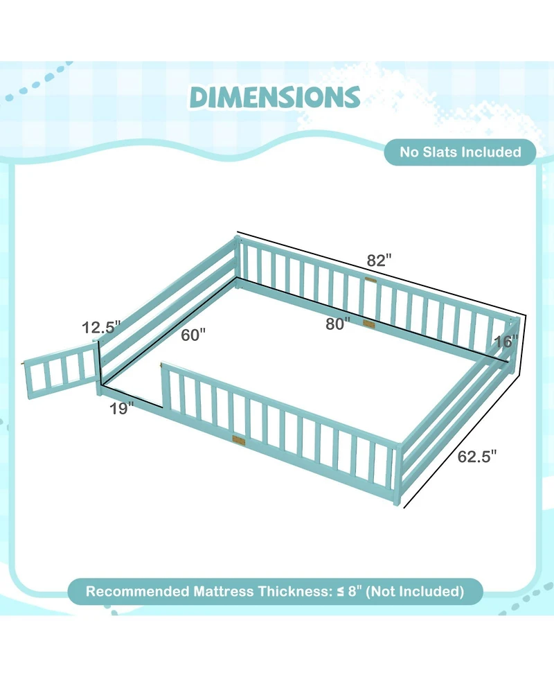 Slickblue Kids Floor Bed Frame with Full Length Guardrails, Montessori Style Safe Sleeping