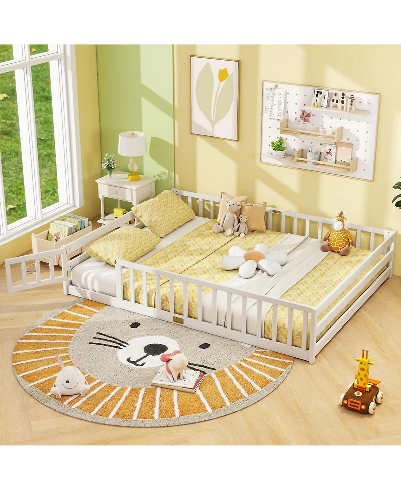 Slickblue Kids Floor Bed Frame with Full Length Guardrails, Montessori Style Safe Sleeping