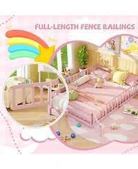 Slickblue Kids Floor Bed Frame with Full Length Guardrails, Montessori Style Safe Sleeping