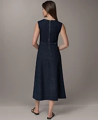 Donna Karan Weekend Women's Contrast Color Self-Belted V-Neck Midi Dress