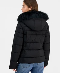 Maralyn & Me Juniors' Faux-Fur-Trim Hooded Puffer Coat