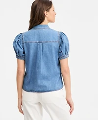 On 34th Women's Cotton Puffed-Sleeve Denim Shirt, Macy's Exclusive